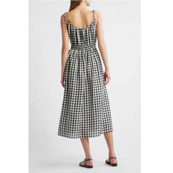 DÔEN Gingham Pleated Linen Blend Maxi Dress - Picture 3 of 8